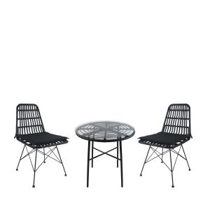 Σετ Τραπεζαρία Κήπου ArteLibre APPIUS Μαύρο Μέταλλο/Rattan/Γυαλί Με 2 Καρέκλες 14990364