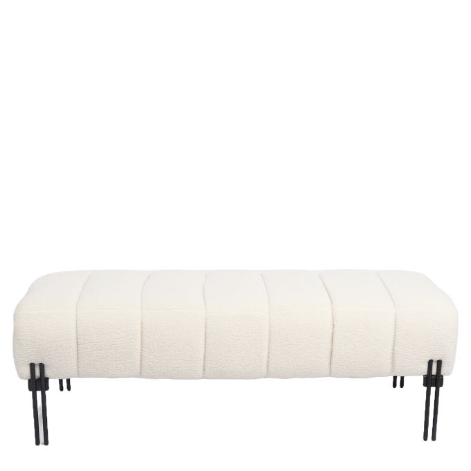 Παγκάκι Ottoman ArteLibre KUBO Λευκό Ύφασμα Teddy/Μέταλλο 40x116.5x50cm