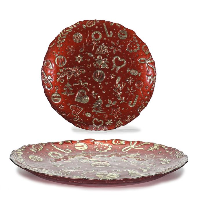 Χριστουγεννιάτικο Πιάτο Κόκκινο/Χρυσό 32cm