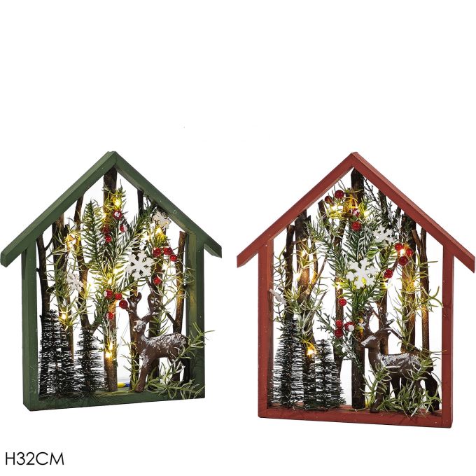 Χριστουγεννιάτικη Διακόσμηση Με Φως, Κλαδιά Και Κώνους 32cm Σε 2 Σχέδια