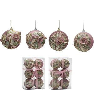Χριστουγεννιάτικη Μπάλα Ροζ 80mm Σετ 6Τμχ Σε 2 Σχέδια