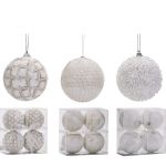 Χριστουγεννιάτικη Μπάλα Λευκό 100mm Σετ 4Τμχ Σε 3 Σχέδια
