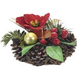 Χριστουγεννιάτικο Κηροπήγιο Με Κουκουνάρια Κόκκινο/Χρυσό Φ14.5cm