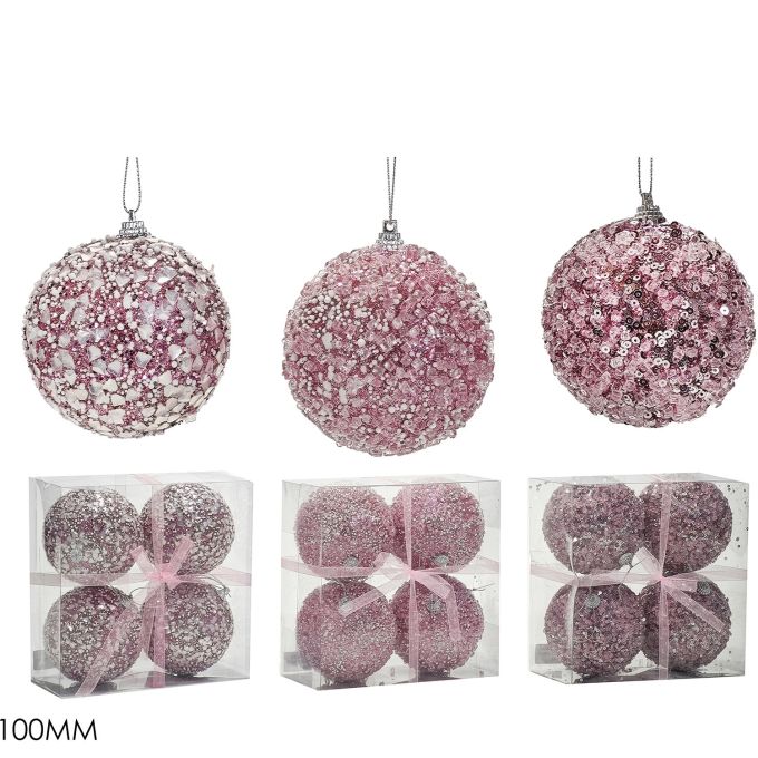 Χριστουγεννιάτικη Μπάλα Ροζ 100mm Σετ 4Τμχ Σε 3 Σχέδια