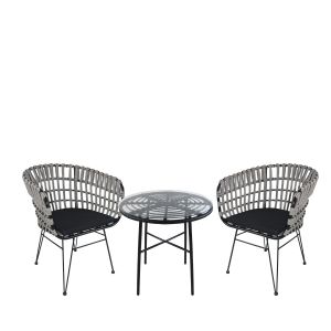 Σετ Τραπεζαρία Κήπου ArteLibre APPIUS Μαύρο Μέταλλο/Rattan/Γυαλί Με 2 Καρέκλες 14990394