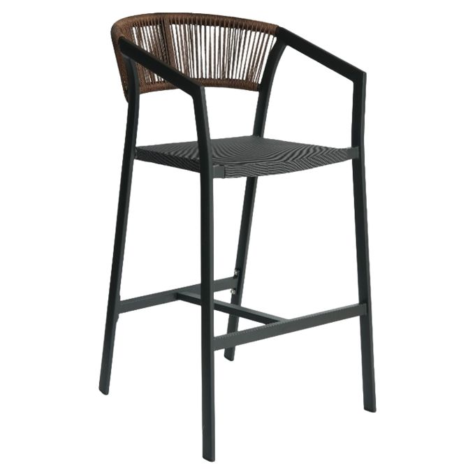 Σκαμπό Bar ArteLibre SANTORINI Ανθρακί/Φυσικό Αλουμίνιο/Rattan 55x56x99cm