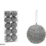 Χριστουγεννιάτικη Μπάλα Ασημί 60mm Σετ 10Τμχ