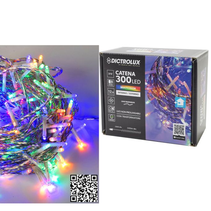 300 LED Πολύχρωμο Για Εξωτερικό Χώρο Με Διαφανές Καλώδιο Και Πρόγραμμα