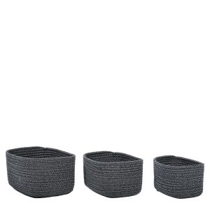 Καλάθι Ορθογώνιο Γκρι/Μαύρο Polycotton Σετ 3Τμχ