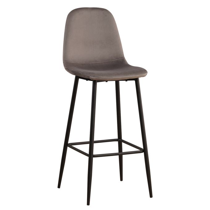 Σκαμπό Bar ArteLibre LOITER Γκρι Βελούδο/Μέταλλο/Ξύλο 40x48x107cm