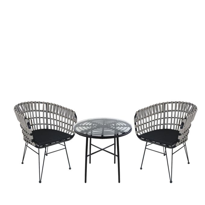 Σετ Τραπεζαρία Κήπου ArteLibre APPIUS Μαύρο Μέταλλο/Rattan/Γυαλί Με 2 Καρέκλες 14990394