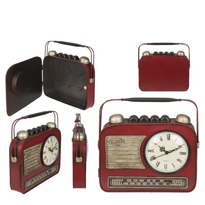 Κλειδοθήκη Ραδιόφωνο 6 Θέσεων Με Ρολόι Κόκκινο/Μαύρο Μέταλλο 29x7x28.5cm