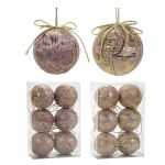 Χριστουγεννιάτικη Μπάλα Ροζ 80mm Σετ 6Τμχ Σε 2 Σχέδια