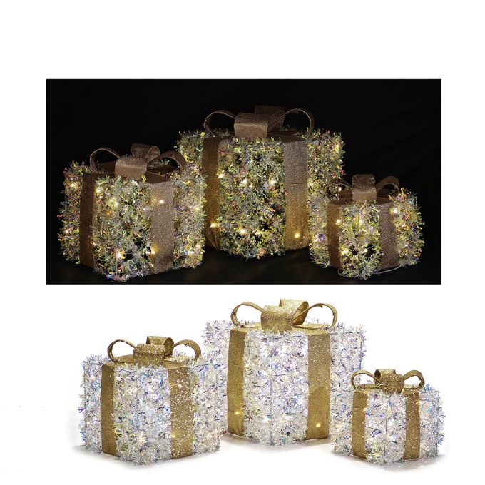 Χριστουγεννιάτικο Σετ Πακέτα Δώρων Με LED 3Τμχ