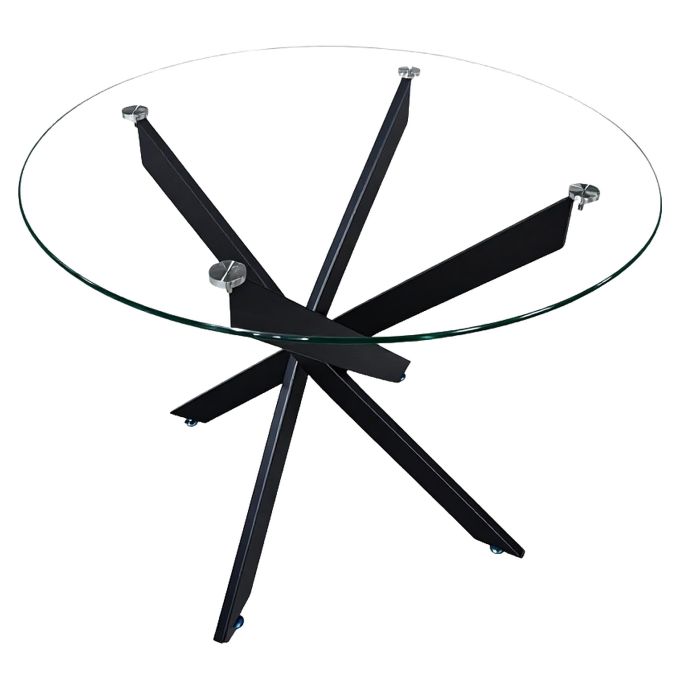 Τραπέζι Τραπεζαρίας ArteLibre GLAZERA Μαύρο/Διάφανο Γυαλί/Μέταλλο Φ90x75cm
