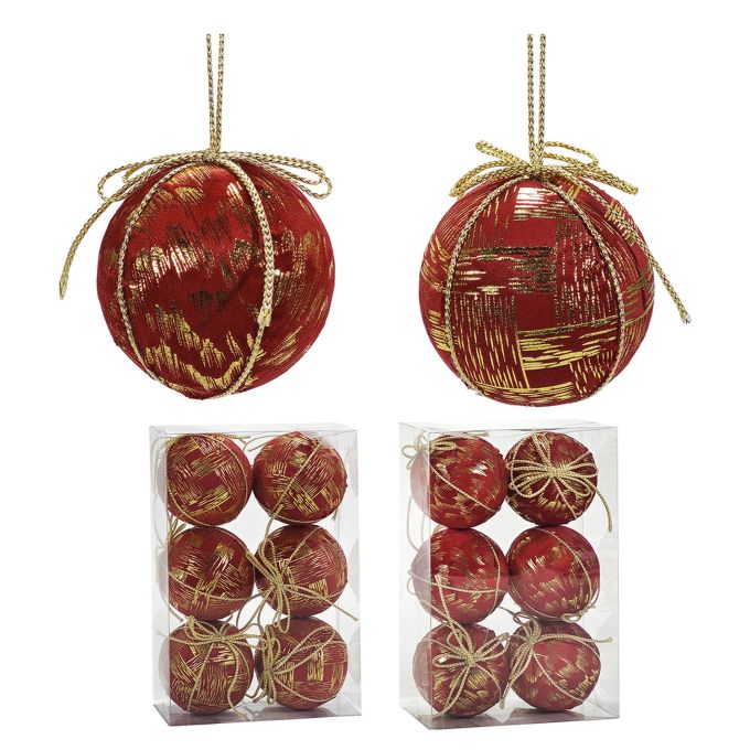 Χριστουγεννιάτικη Μπάλα Κόκκινο 80mm Σετ 6Τμχ Σε 2 Σχέδια