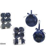 Χριστουγεννιάτικη Μπάλα Μπλε 80mm Σετ 6Τμχ Σε 2 Σχέδια
