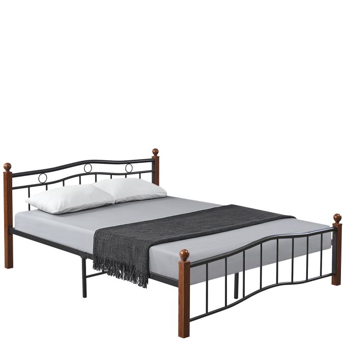 Κρεβάτι Διπλό ArteLibre ARROWHEAD Μαύρο/Καρυδί Μέταλλο 210x158x85cm (Στρώμα 150x200cm)