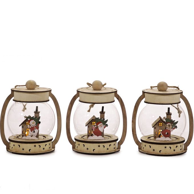 Χριστουγεννιάτικο Φανάρι Φωτιζόμενο Φ12x17cm Σε 3 Σχέδια