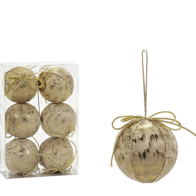 Χριστουγεννιάτικη Μπάλα Χρυσό 80mm Σετ 6Τμχ Σε 2 Σχέδια