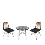 Σετ Τραπεζαρία Κήπου ArteLibre APPIUS Μαύρο Μέταλλο/Rattan/Γυαλί Με 2 Καρέκλες 14990376