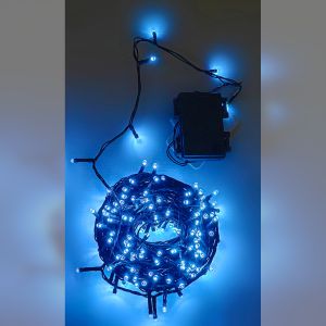 100 LED Εσωτ. & Εξωτ. Χώρου Με Χρονοδιακόπτη Ψυχρό Λευκό Φως Πράσινο Καλώδιο Μη Επεκτεινόμενο Μπαταρίας 13.9+0.2m