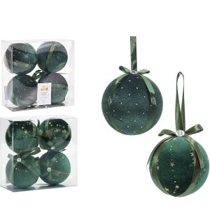 Χριστουγεννιάτικες Μπάλες Πράσινο 100mm Σετ 4Τμχ Σε 2 Σχέδια
