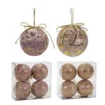 Χριστουγεννιάτικη Μπάλα Ροζ 100mm Σετ 4Τμχ Σε 2 Σχέδια