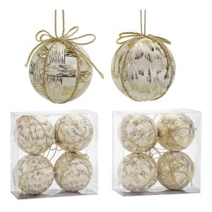Χριστουγεννιάτικη Μπάλα Λευκό 100mm Σετ 4Τμχ Σε 2 Σχέδια