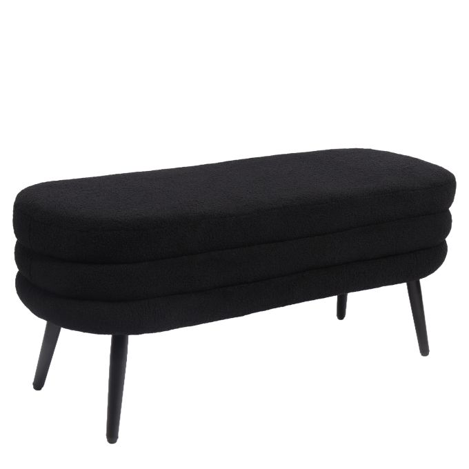 Παγκάκι Ottoman ArteLibre TONDO Μαύρο Ύφασμα Teddy/Μέταλλο 42x112x44cm