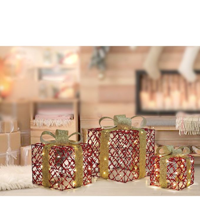 Χριστουγεννιάτικο Σετ Πακέτα Με 90 MicroLED Κόκκινο/Χρυσό 3Τμχ
