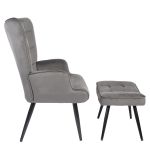 Πολυθρόνα Μπερζέρα Με Υποπόδιο ArteLibre LENNOX Γκρι Βελούδο/Ξύλο 96x68x73cm