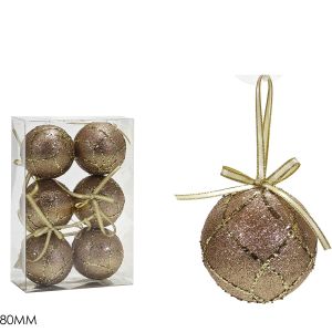 Χριστουγεννιάτικη Μπάλα Rose Gold 80mm Σετ 6Τμχ