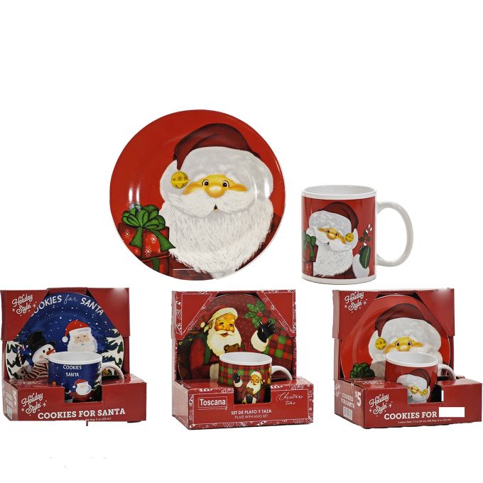 Χριστουγεννιάτικο Κούπες 32.5cl Με Πιάτο Φ19cm Σετ 2Τμχ Σε 3 Σχέδια