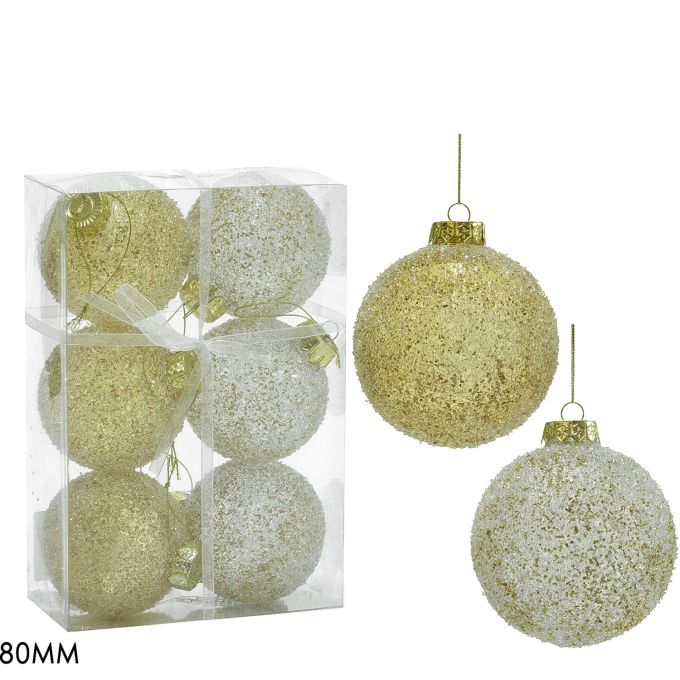 Χριστουγεννιάτικη Μπάλα Με Γκλίτερ Χρυσό 80mm Σετ 6Τμχ