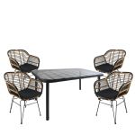 Σετ Τραπεζαρία Κήπου ArteLibre AMPLAS Μαύρο Μέταλλο/Rattan/Γυαλί Με 4 Καρέκλες 14990365