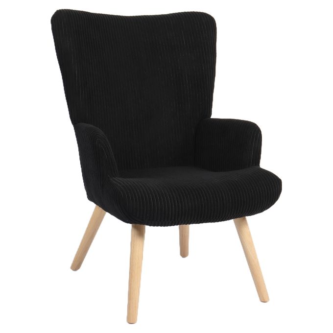 Πολυθρόνα ArteLibre LIRA Μαύρο Ύφασμα Κοτλέ/Ξύλο 94.5x64x70.5cm