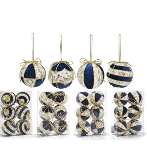 Χριστουγεννιάτικη Μπάλα Μπλε 80mm Σετ 6Τμχ Σε 4 Σχέδια