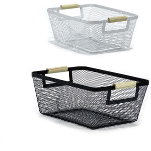 Καλάθι ArteLibre Λευκό/Μαύρο Μέταλλο/Ξύλο 33x22x13.5cm 2Τμχ Σε 2 Χρώματα