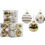 Χριστουγεννιάτικη Μπάλα Λευκό/Χρυσό 100mm Σετ 4Τμχ Σε 3 Σχέδια
