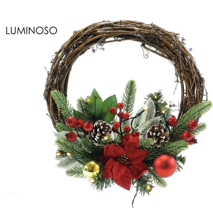 Φωτιζόμενο Χριστουγεννιάτικο Στεφάνι Με Κόκκινα Berries Φ33cm
