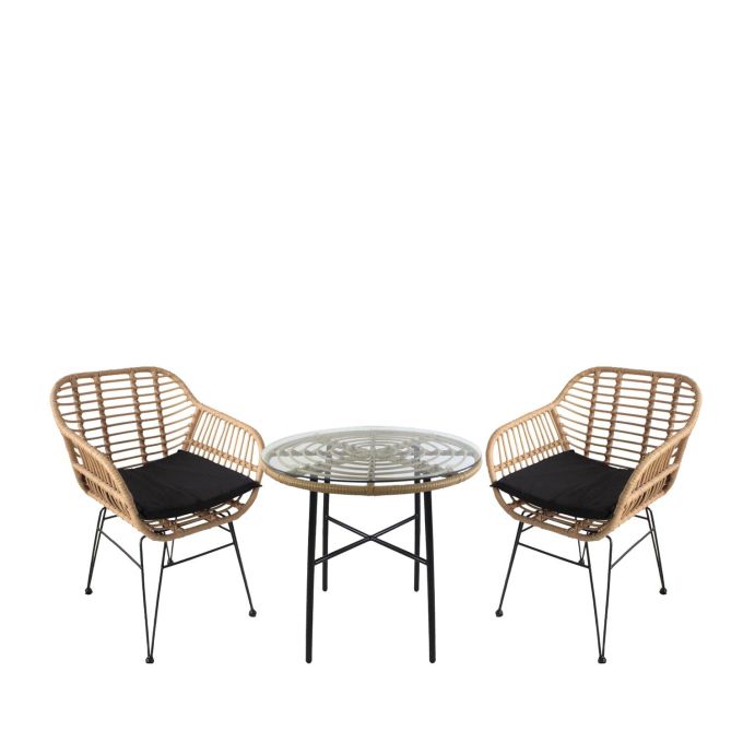 Σετ Τραπεζαρία Κήπου ArteLibre APPIUS Φυσικό/Μαύρο Μέταλλο/Rattan/Γυαλί Με 2 Καρέκλες 14990335