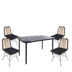 Σετ Τραπεζαρία Κήπου ArteLibre ANNIUS Μαύρο Μέταλλο/Rattan/Γυαλί Με 4 Καρέκλες 14990372