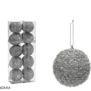 Χριστουγεννιάτικη Μπάλα Ασημί 60mm Σετ 10Τμχ