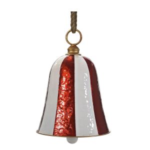 Χριστουγεννιάτικο Κρεμαστό Διακοσμητικό Καμπάνα Ριγέ Κόκκινο/Λευκό 28x40cm