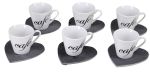 Κούπα 6cl 'Cafe' Με Πιατάκια Καρδιές Λευκό/Μαύρο Κεραμικό Σετ 12Τμχ
