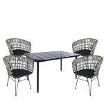 Σετ Τραπεζαρία Κήπου ArteLibre ANNIUS Μαύρο Μέταλλο/Rattan/Γυαλί Με 4 Καρέκλες 14990390