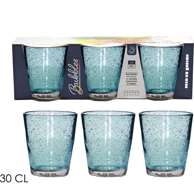 Ποτήρια Bubbles Μπλε Γυαλί 30cl 3Τμχ