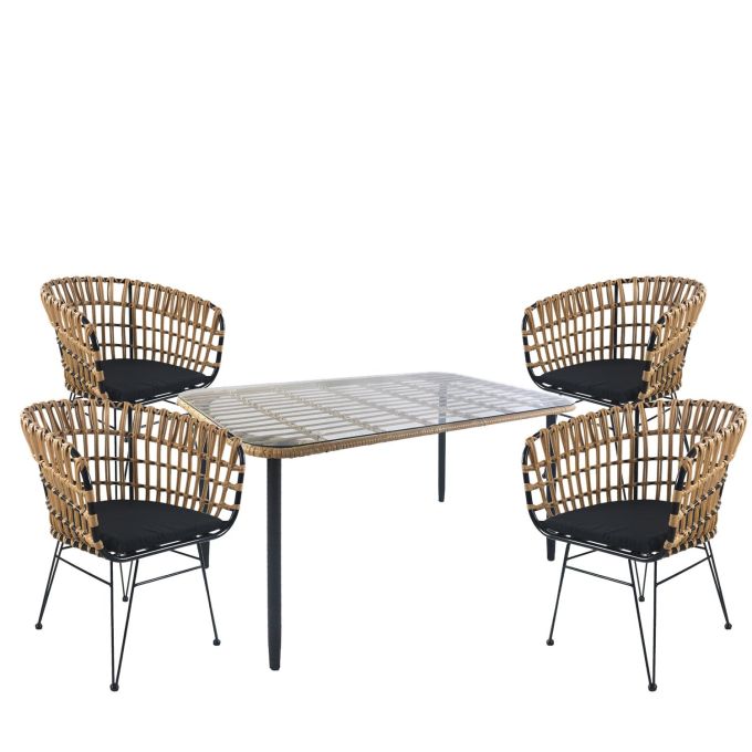 Σετ Τραπεζαρία Κήπου ArteLibre ANNIUS Φυσικό/Μαύρο Μέταλλο/Rattan/Γυαλί Με 4 Καρέκλες 14990305
