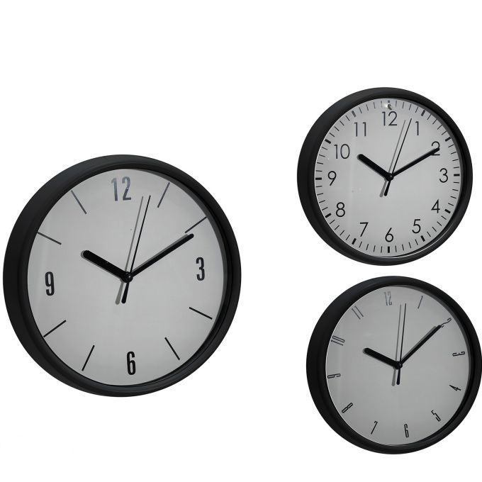 Ρολόι Τοίχου Μαύρο/Πλαστικό Φ20cm Σε 3 Σχέδια